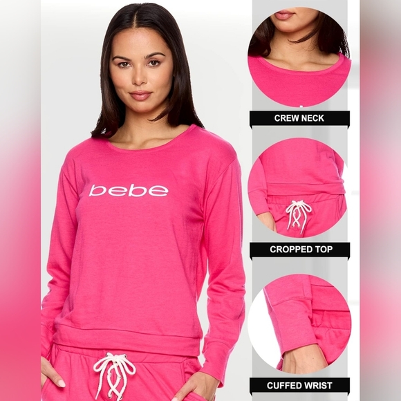 Bebe Women's NWT Fuchsia Pink 2pc Lightweight Pajama Top & Pants Set Size Medium - Picture 5 of 14